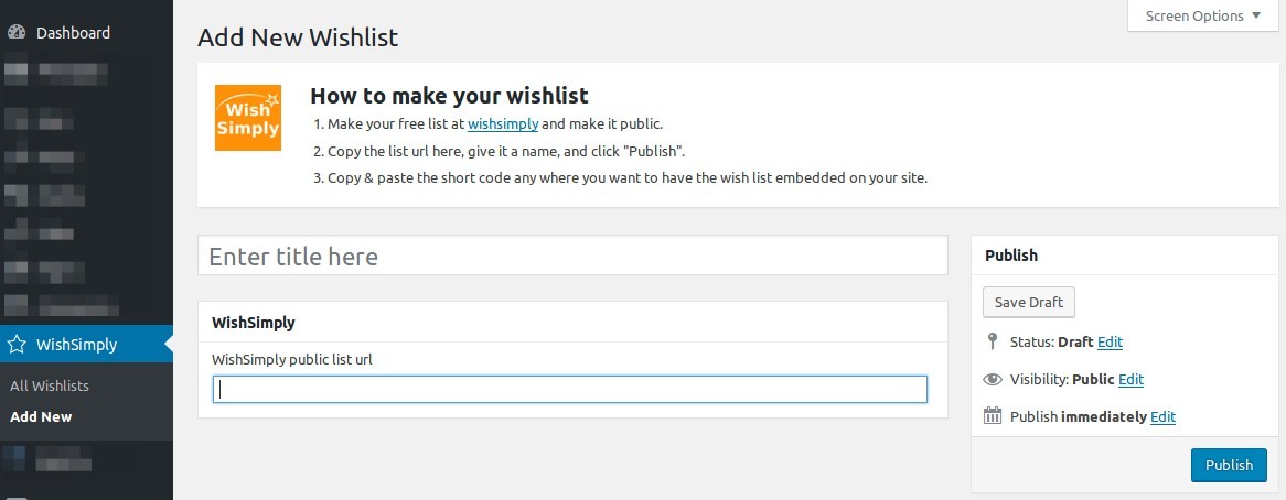WishSimply Wordpress plugin. Screenshot 1