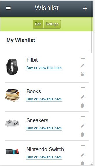 Wishlistr.com menu